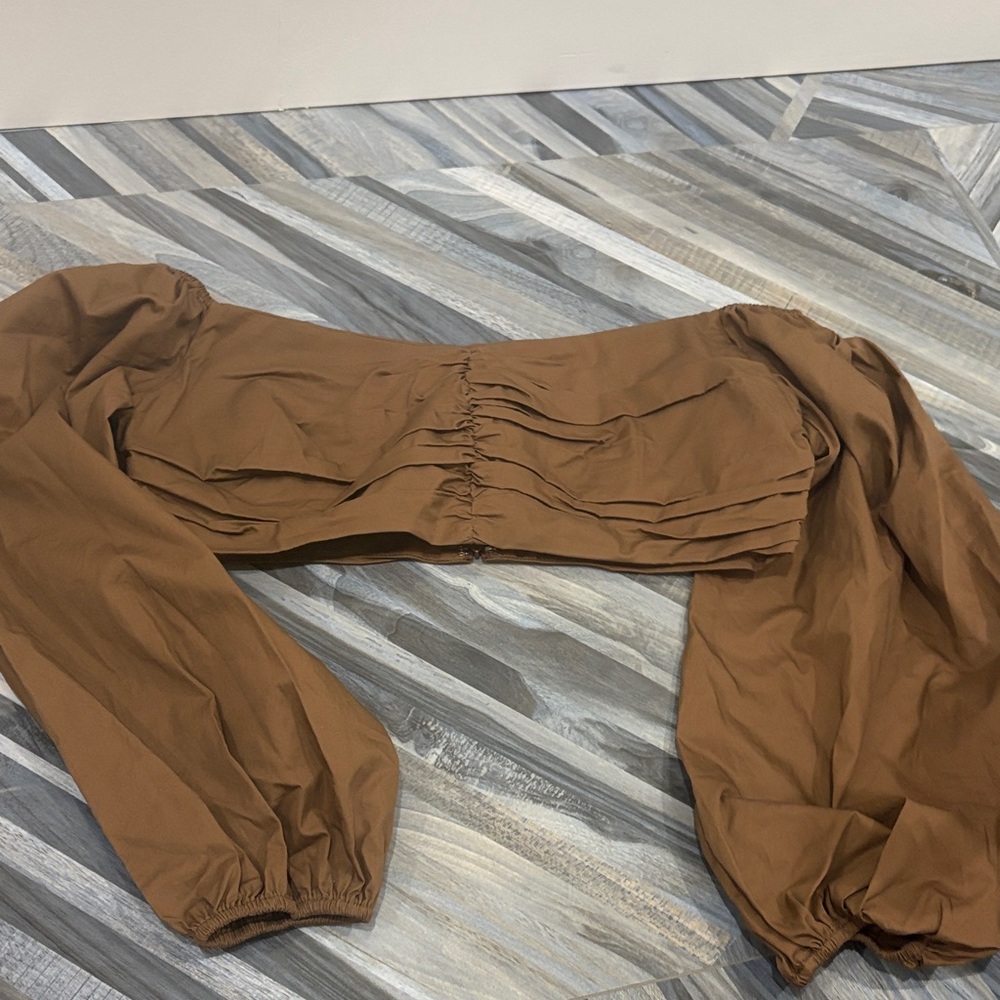 Brown Puff Sleeve Crop Top